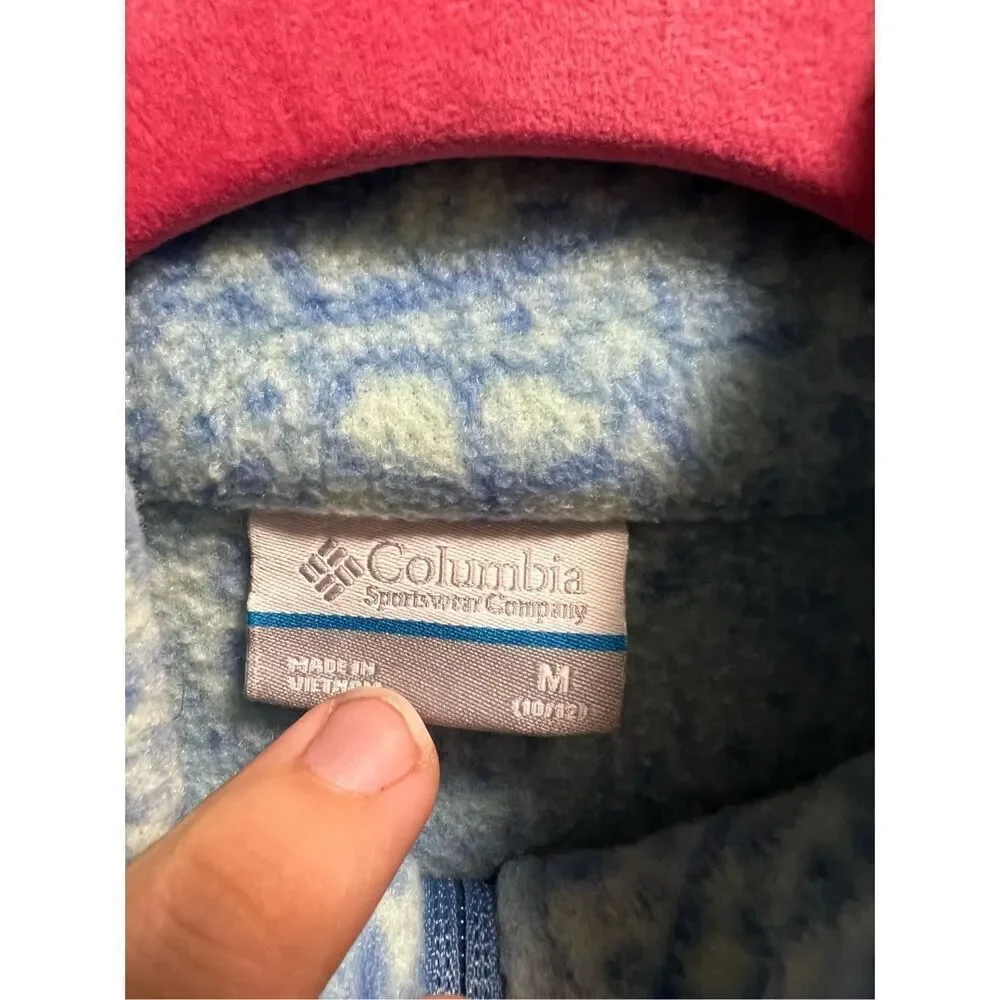 Columbia Girls Full Zip Blue Patterned Fleece Jacket Youth Size Medium 10/12